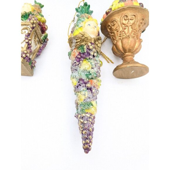 Christmas ornaments Topiary Fruit French Sparkle Cherubs Set Of 3 READ - Picture 12 of 12